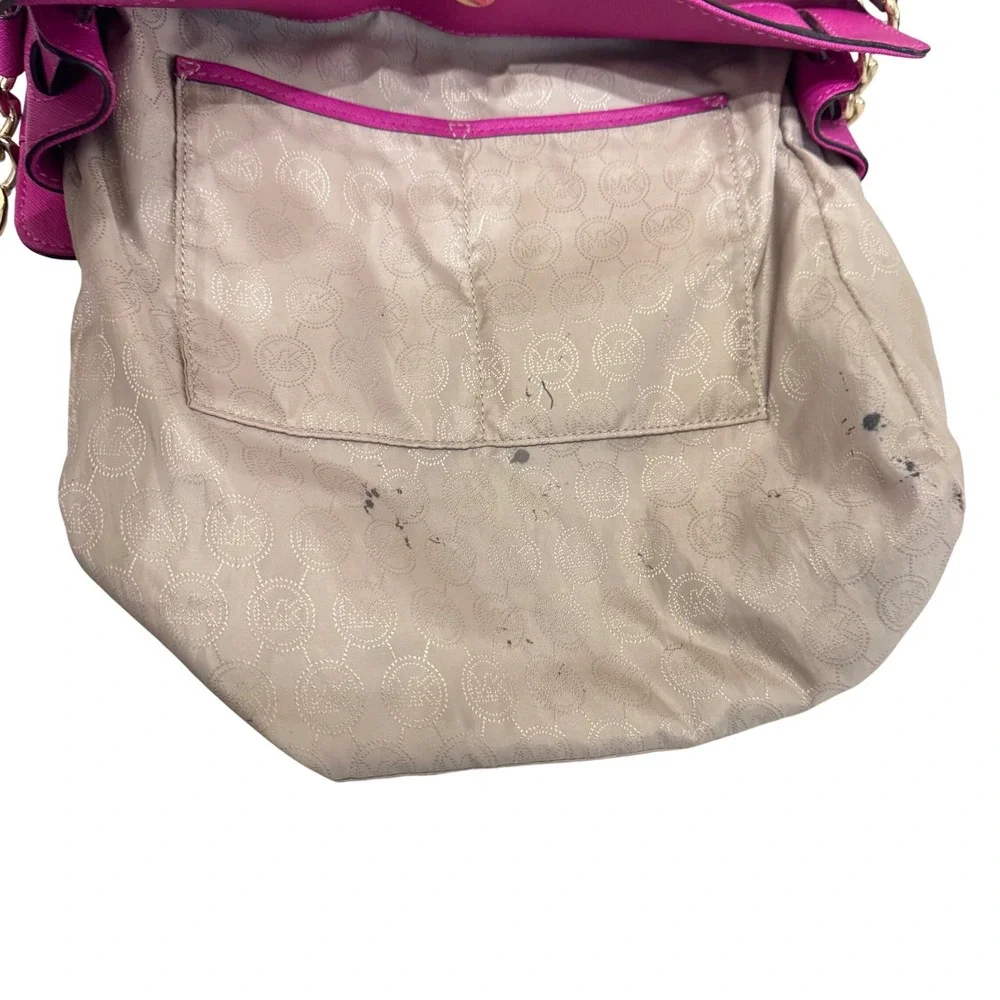 Michael Kors Hamilton Satchel Womens Large Fuchsia Pink Padlock Chain Bag - Picture 15 of 16